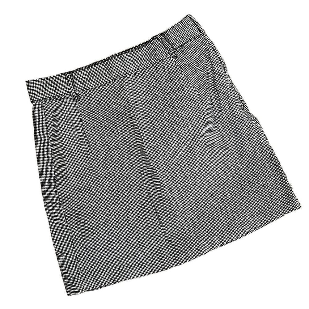 Divided black white checkered miniskirt side zipper lightweight summer‎ skirt
